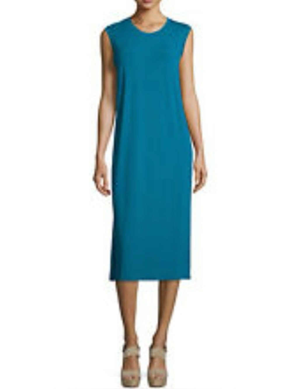 NWT. Eileen Fisher. Jewel Viscose Jersey Shift Dress. Peacock Blue. Size Small.